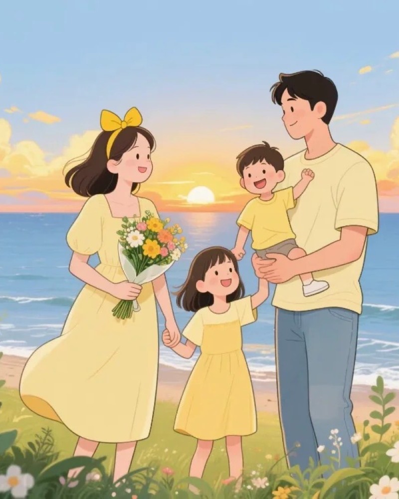 ảnh gia đình 4 người hoạt hình