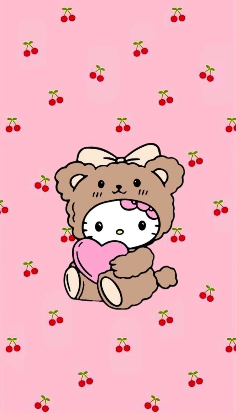 Hello Kitty cute nền hồng dễ thương