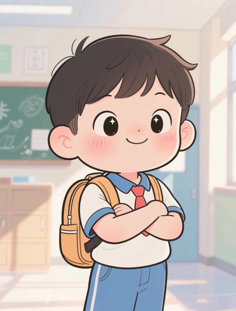 nhân vật chibi đi học với balo nhỏ