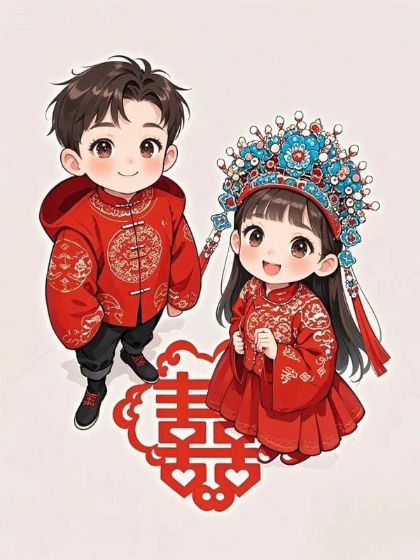 ảnh cô dâu chú rể chibi