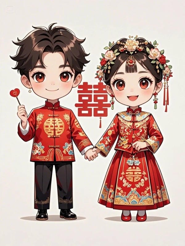 hình cô dâu chú rể chibi