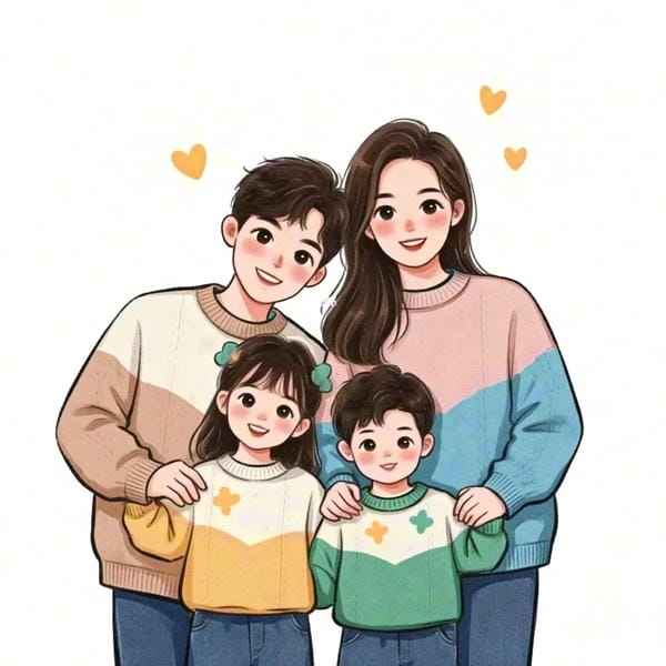 ảnh chibi gia đình 3 người